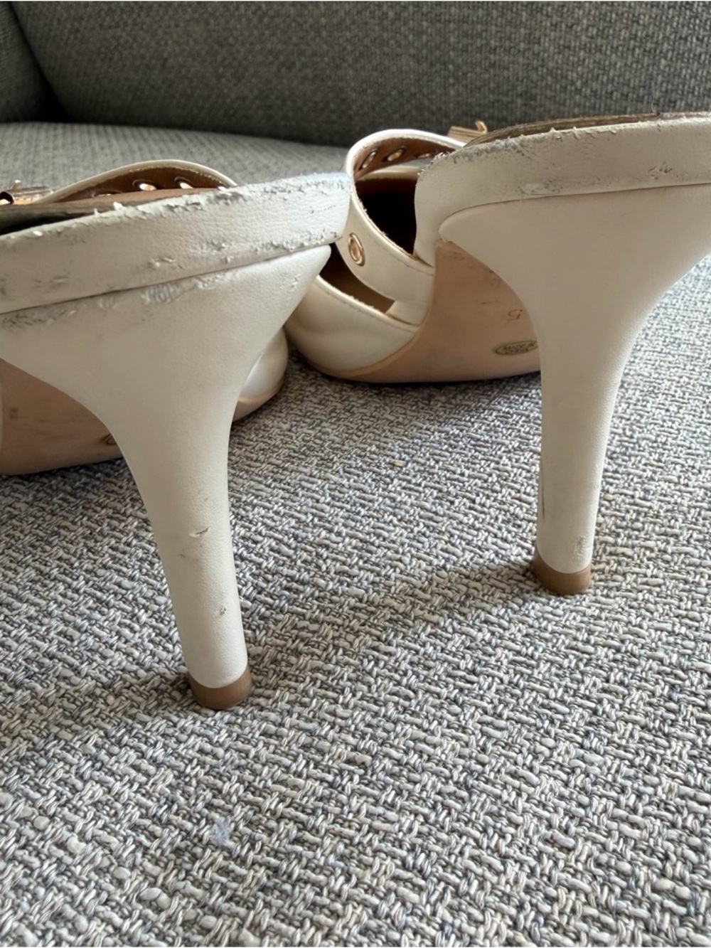 Cream Pointed-Toe Buckle Mule Heels - Picture 8 of 10